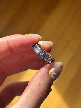 Multicolor Stone Eternity Band Ring - size 7